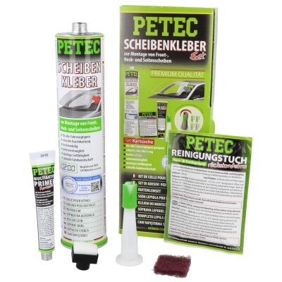 PETEC Scheibenkleber SET 310 ml mit Zubehör Tuch Reinigungsmittel