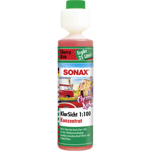SONAX KlarSicht 1:100 Konzentrat Cherry Kick Hochkonzentrierter Reinigungszusatz f&uuml;r die Scheibenwaschanlage 250 ml