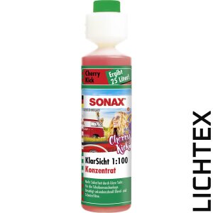 SONAX KlarSicht 1:100 Konzentrat Cherry Kick Hochkonzentrierter Reinigungszusatz für die Scheibenwaschanlage 250 ml