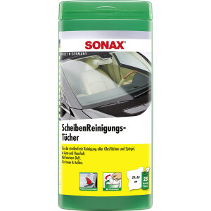 SONAX ScheibenReinigungsTücher Box Streifenfreie Reinigung Glasfläche und Spiegel,im Auto und Haushald 25 Stück