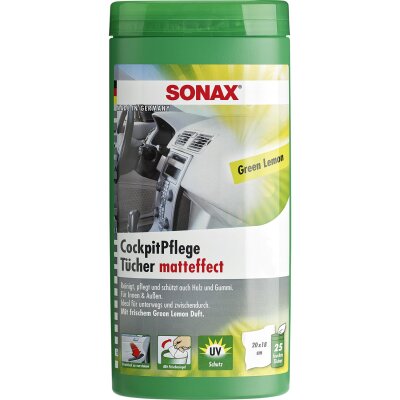SONAX CockpitPflegeTücher Matteffect Green Lemon Reingt,Pflegt,Schützt Kunststoff,Vinyl,Holz und Gummi  25 Stück