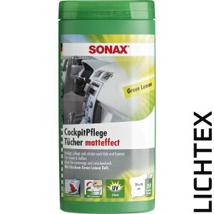 SONAX CockpitPflegeTücher Matteffect Green Lemon Reingt,Pflegt,Schützt Kunststoff,Vinyl,Holz und Gummi  25 Stück