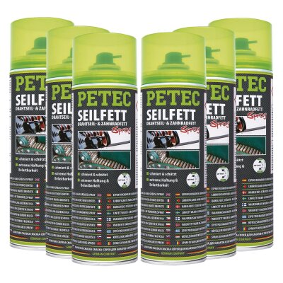 6x PETEC Seilfett-Spray 500ML Hochdruckbeständiges und zähflüssiges Langzeitschmiermittel
