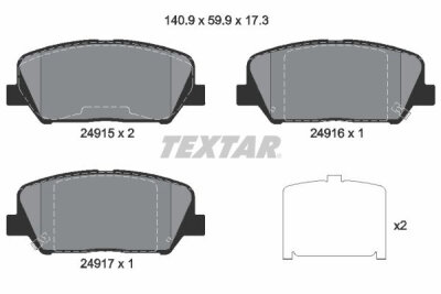 TEXTAR 2491501 Bremsbelagsatz Scheibenbremse Bremsklötze Bremsbeläge für HYUNDAI/KIA