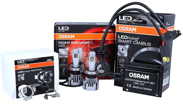 OSRAM H7 NIGHT BREAKER LED BIRNEN SCHEINWERFER + ADAPTER LEDRIVING 1 FÜR VW  POLO